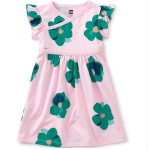 NWT Tea Collection wrap neck baby dress pop hibiscus 18-24 M